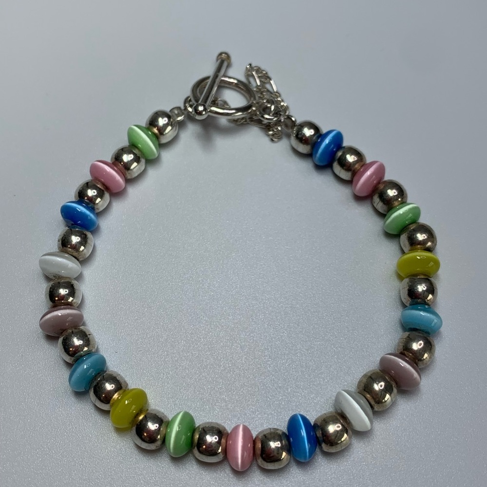 Silpada Rare HTF Sterling Silver Pastel Beaded Toggle Bracelet w/Safety Chain - Picture 10 of 16